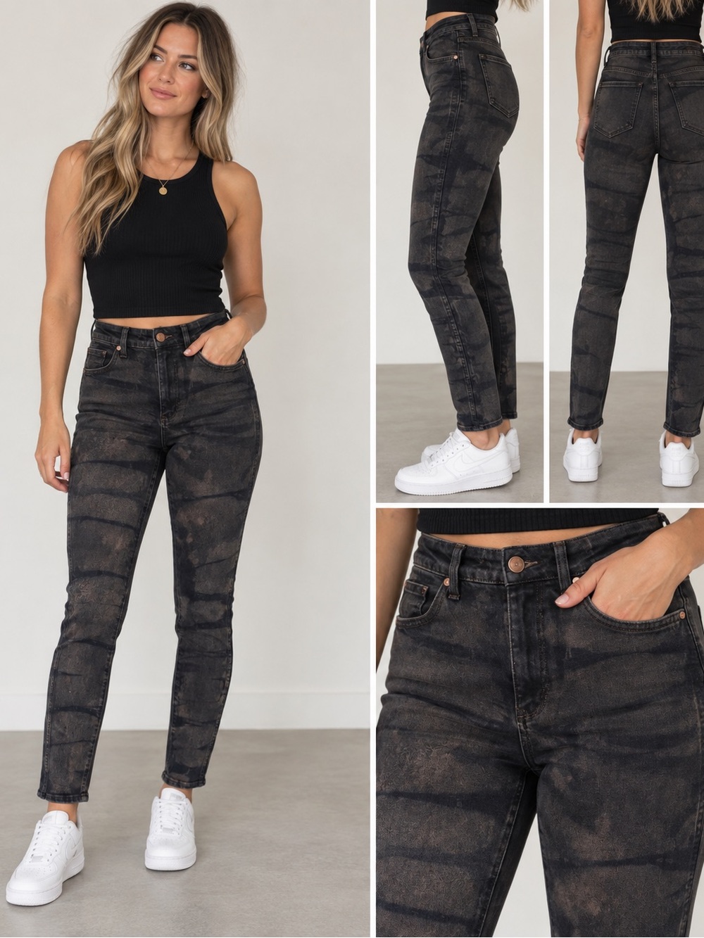 Neuw Marilyn Skinny Jeans in a stoned dark tie-dye pattern